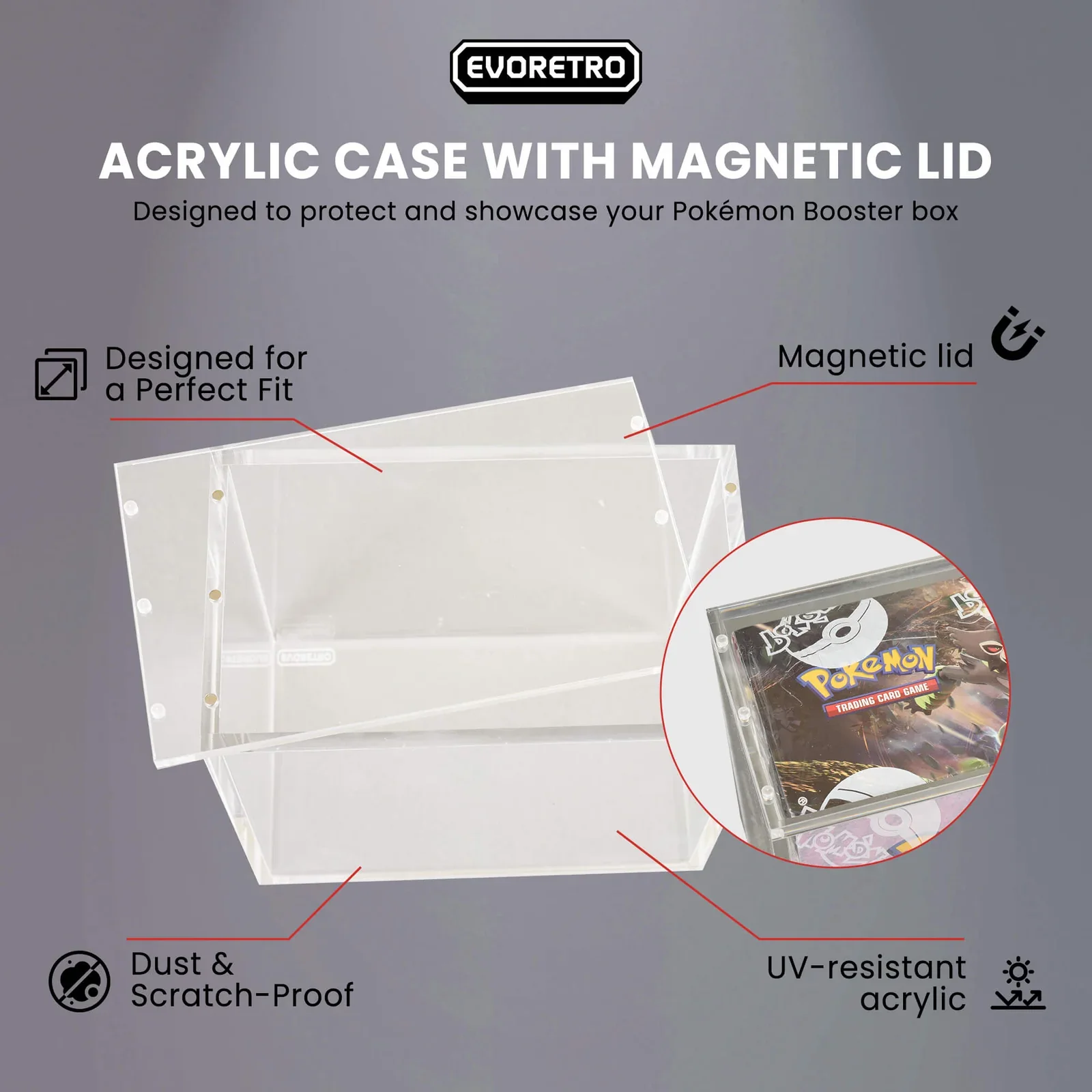 Protecteur Acrylique Transparent 5mm Avec Couvercle Magnétique - Evoretro - Pour Booster Box - Image 3